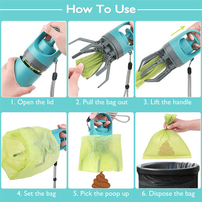 Portable Lightweight Dog Pooper Scooper with Built-In Poop Bag Dispenser Eight-Claw Shovel for Pet Toilet Picker Pet Products