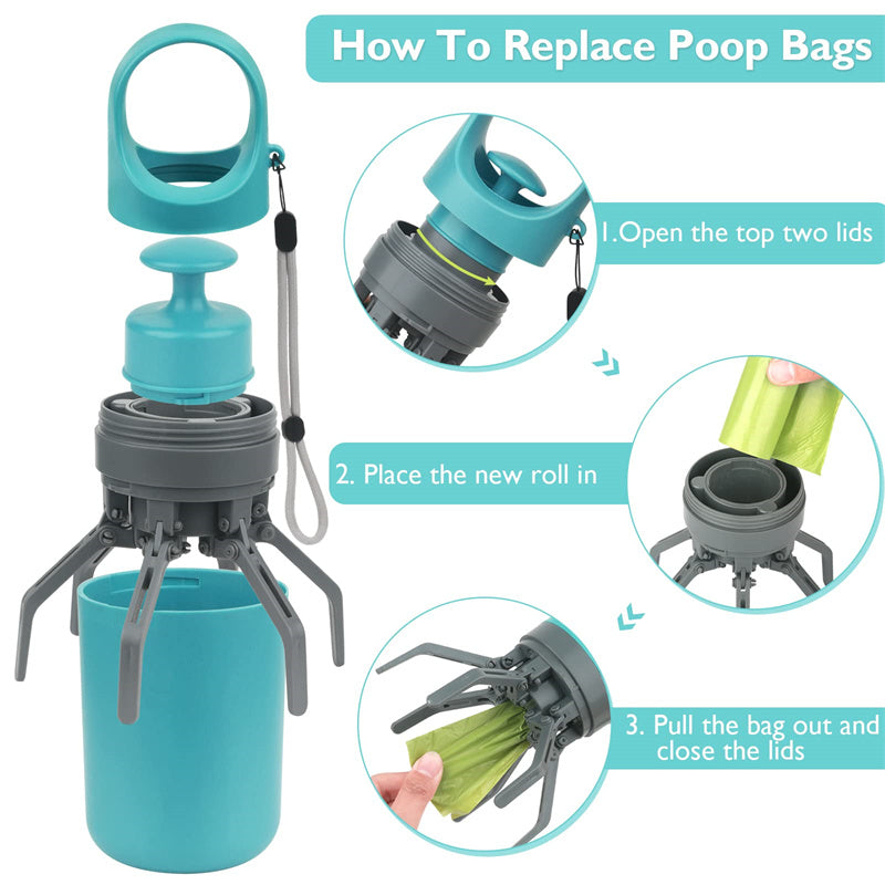 Portable Lightweight Dog Pooper Scooper with Built-In Poop Bag Dispenser Eight-Claw Shovel for Pet Toilet Picker Pet Products
